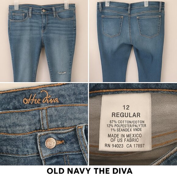Old Navy Denim - Old Navy The Diva Women Jeans size 12 Reg Ruff‎ Torn Skater Sports Distressed